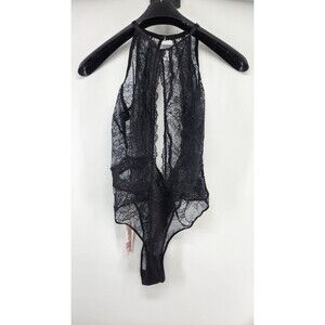 Adore Me Jet Black Large Renetta Unlined Cheeky Mesh Racerback Bodysuit NWT